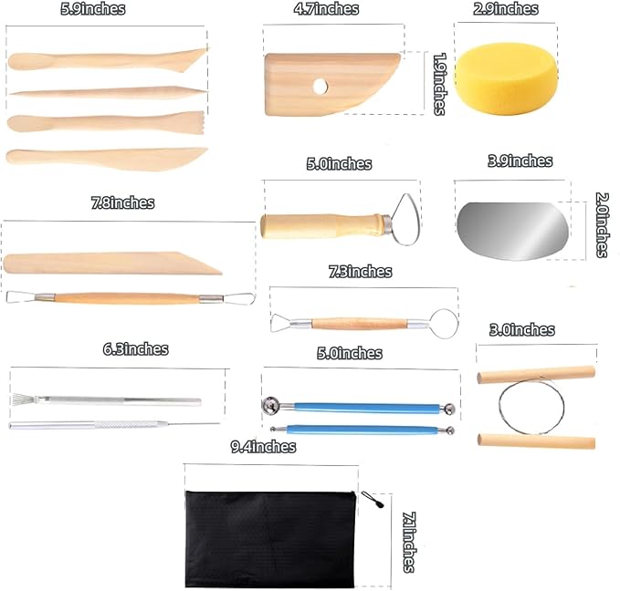 S & E TEACHER'S EDITION 17 Pcs Pottery & Clay Sculpting Tools, Double-Sided, Ceramics Tools Smooth Wooden Handles for Trimming, Embossing Pattern.