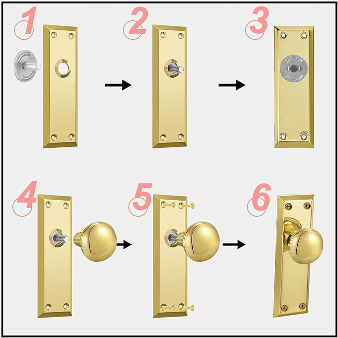 2 Pack Vintage Single Sided Dummy Door Knobs Interior, Antique Long Plate Dummy Door Knobs in Polished Brass