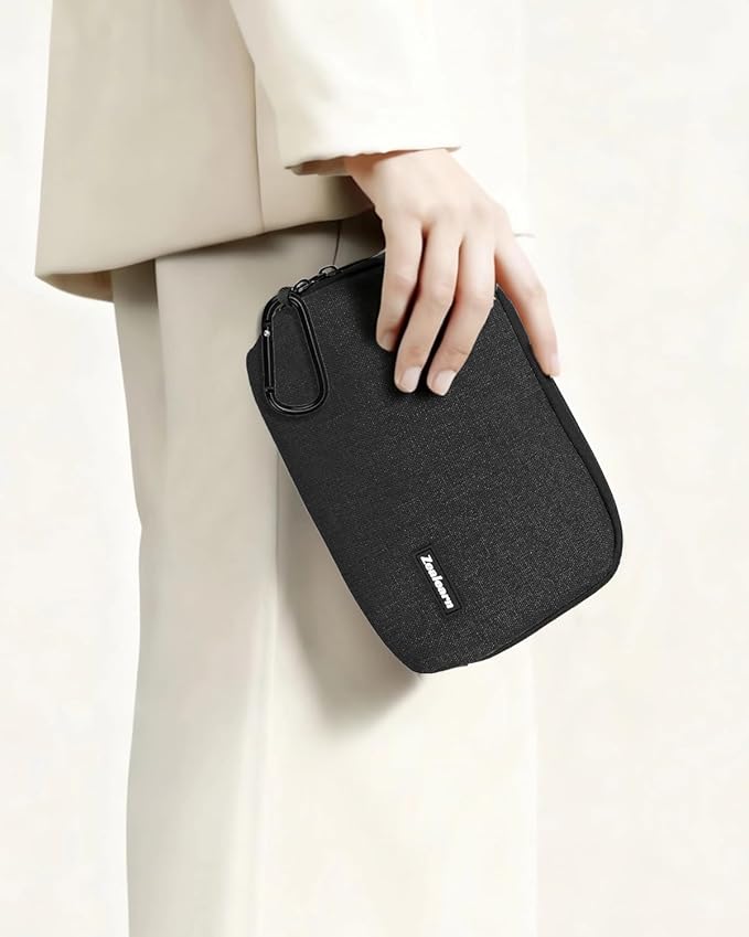 Zealearn Travel Tech Carrying Pouch - Portable Electronics Organizer Travel Case, Portable Tech Organizer, All-in-One Storage Bag for Charging Cable (2 Pack, Black, Medium+Small)