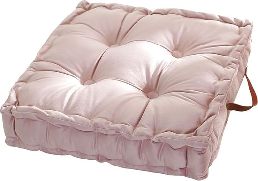 vctops Square Solid Color Velvet Seat Cushion with Handle Tufted Thicken Chair Pad Tatami Floor Pillow Cushion 16.5"x16.5"x4" Pink