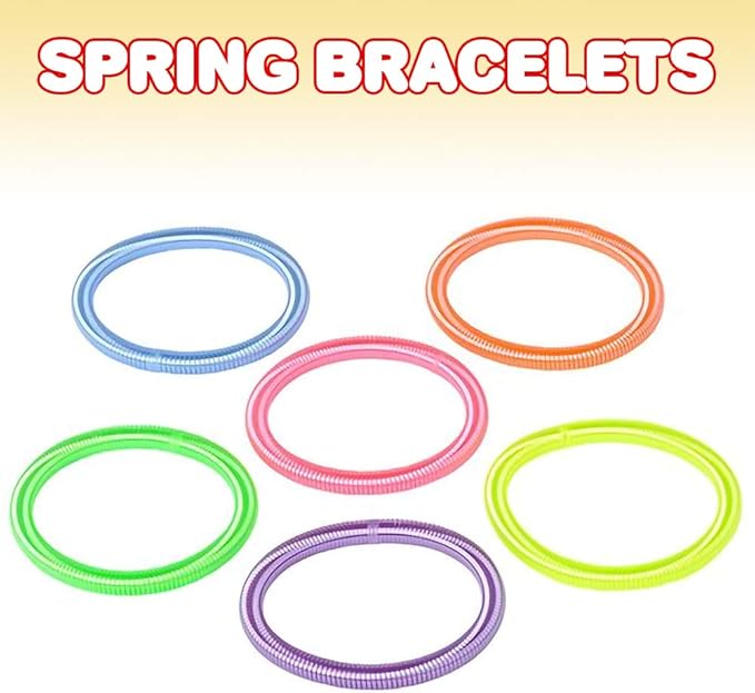 ArtCreativity Spring Bracelets - Pack of 12 Elastic Plastic Wristbands in Assorted Neon Colors - Fun Party Favor, Carnival Prize - Amazing Gift for kids, adults