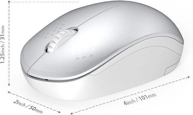 seenda Wireless Mouse, 2.4G Noiseless Mouse with USB Receiver Portable Computer Mice for PC, Tablet, Laptop and Windows/Mac/Linux (White & Silver)
