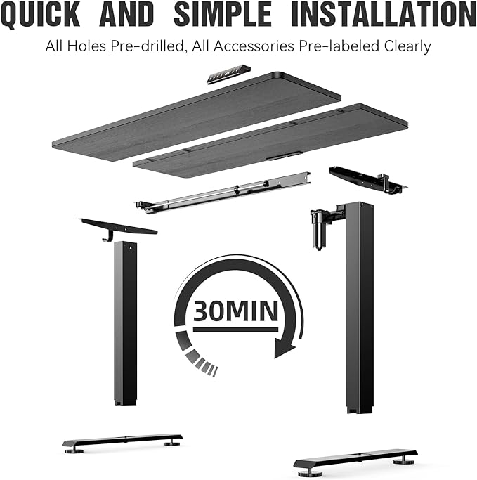 Veken 39.4" Small Electric Standing Desk, Adjustable Height Office Desk with Wood Desktop, Computer Table for Home Work, Study and Gaming, Small Spaces, Modern Furniture, Black