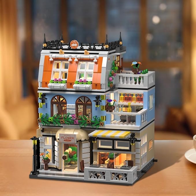 City Garden Hotel Building Sets,House Architecture Model Blocks Toys for Adults & Teens，1300 PCS Mini Bricks with LED(Not Compatible with Lego)