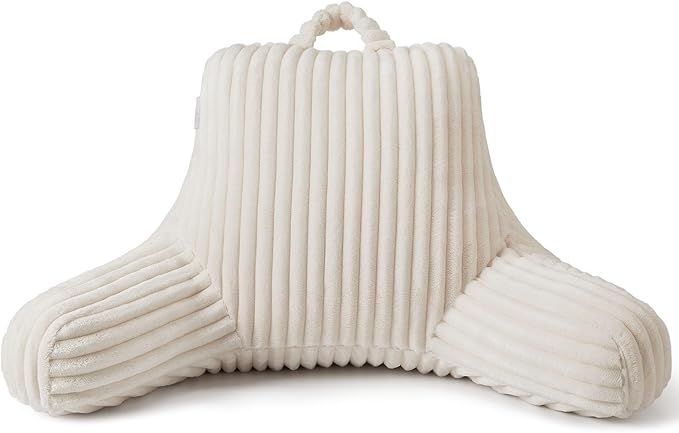 Blissful Diary Reading Pillow for Sitting in Bed, Flannel Back Pillow Bed Sitting Up for Adult & Children, Backrest Cushion for Sit Up in Couch or Floor, Dorm Essentials, Cream White