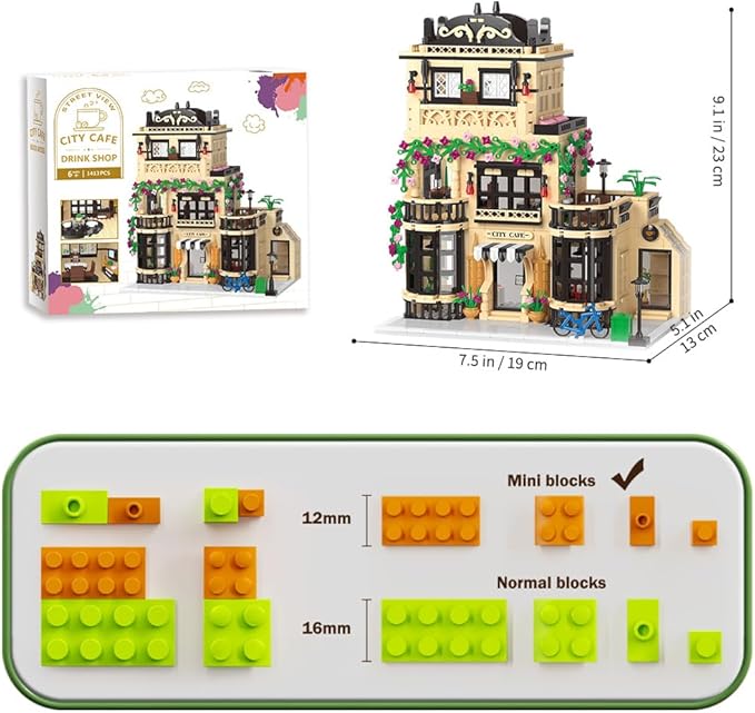 City Cafe Building Blocks Set with LED,1413pcs Mini Bricks for Adults and Teen 14+ (Not Compatible with Lego)
