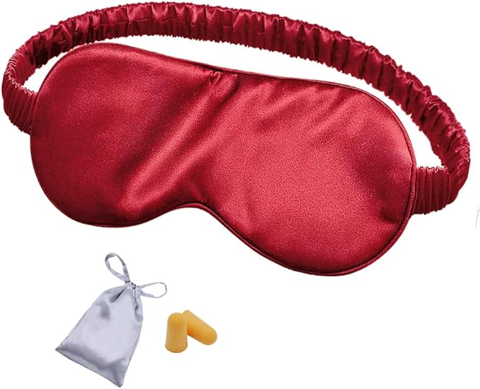 OLESILK Silk Sleep Mask Eye Mask Blindfold with Double Layer Silk Filling and Elastic Strap for Full Night's Sleep, Travel and Nap, Soft Eye Cover Eyeshade with Luxury Bag and Ear Plugs, Red