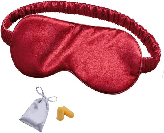 OLESILK Silk Sleep Mask Eye Mask Blindfold with Double Layer Silk Filling and Elastic Strap for Full Night's Sleep, Travel and Nap, Soft Eye Cover Eyeshade with Luxury Bag and Ear Plugs, Red