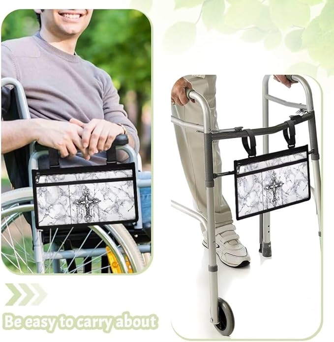 ZOUTAIRONG Marble Cross Wheelchair Bag Side Arm Bag Walker Accessories Armrest Organizer Storage Pouches Walker Bag for Electric Wheel Chair Walkers Adults, Seniors