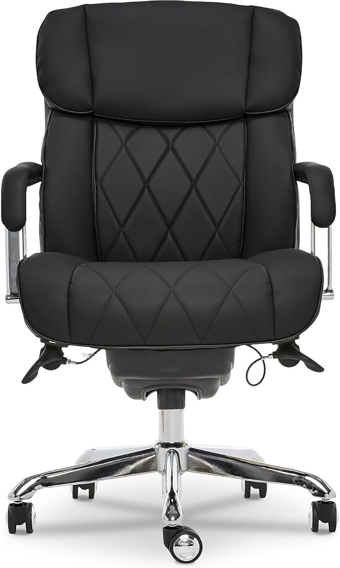 La-Z-Boy Sutherland Quilted Leather Executive Office Chair with Padded Arms, High Back Ergonomic Desk Chair with Lumbar Support, Black Bonded Leather
