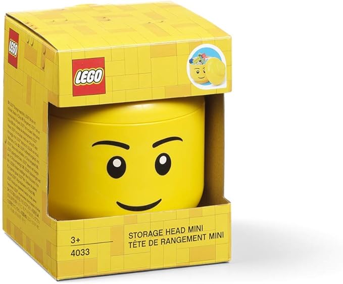 Room Copenhagen, Lego Storage Heads Stackable Storage Container - Buildable Organizational Bins for Kid’s Toys and Accessories - 4.02 x 4.02 x 4.53in - Mini, Boy, Holds 100 Bricks
