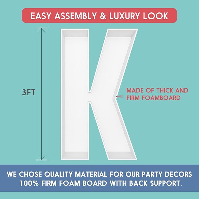 3FT Tall Mosaic Balloon Frame Letters Big Marquee Light Up LettersDIY Kit for Birthday Party Wedding Backdrop Decor Letter K Pre-Cut Foam Board