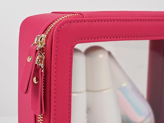 Aveniee Clear Makeup Bag Organizer,Large Travel Toiletry Bag for Women, Waterproof Cosmetic Pouch with Zippers,Car Organizers and Storage Case for Accessories,Hotpink
