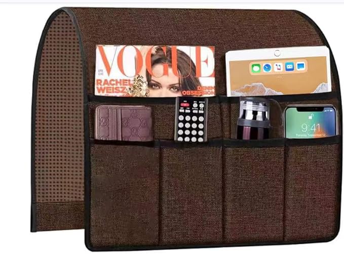 Premium Remote Holder for Couch Storage Organizer, Non Slip Armrest Armchair Caddy for Recliners Accessories, Thick Rest Cover Pockets for TV Control, 19x35 In, Dark Brown