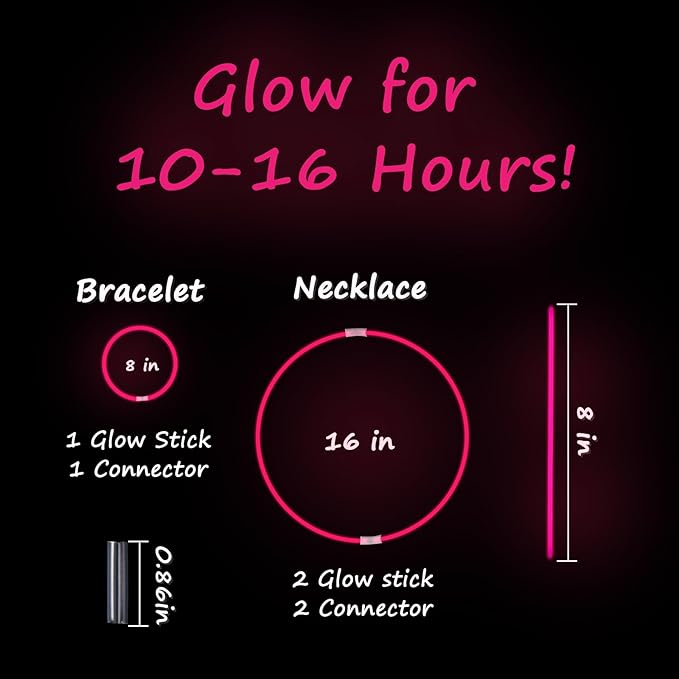 75 Glow Sticks Bracelets and Necklaces, 8'' Glowsticks Bulk Pack Bright Glow in the Dark Party Supplies for Kids (Pink)