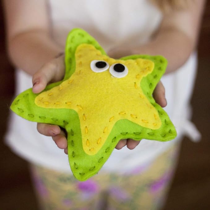 Kid Craft Felt Kit - 6 Cute Sea Animals Beginners Sewing Kits - Little Kids Ages 7 to 12 - Easy Childrens First Sew Kit - Great for Travel - Fun Beginning DIY Crafting for Girls and Boys