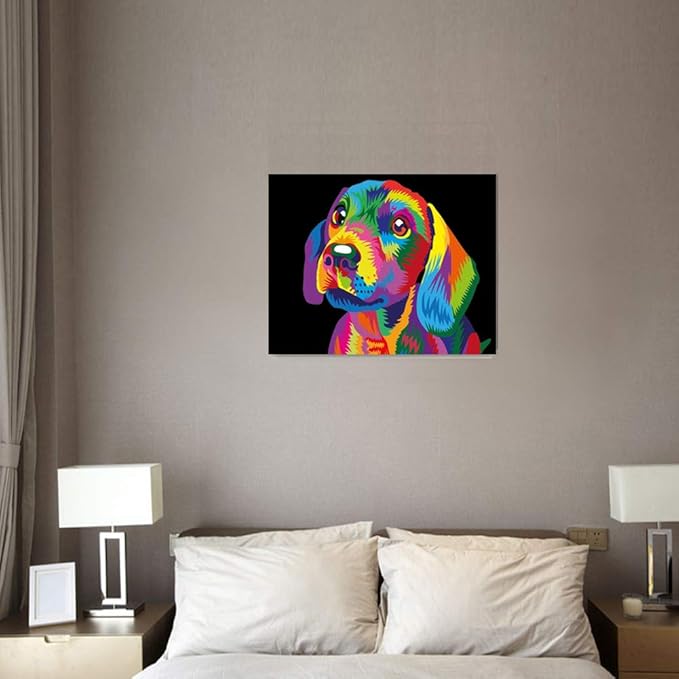 Elftoyer Paint by Numbers for Kids & Adults & Beginner, DIY Canvas Painting Gift Kits for Home Decoration - Colorful Dog 16 x 20 inch (Without Framed)
