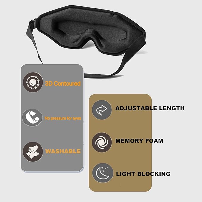 Fan Wu 3D Contoured Sleep Mask for Side Sleepers – Ultra Soft Blackout Eye Mask with Adjustable Strap, Zero Pressure on Eyes, Breathable & Lightweight Memory Foam for Travel, Nap, Shift Work