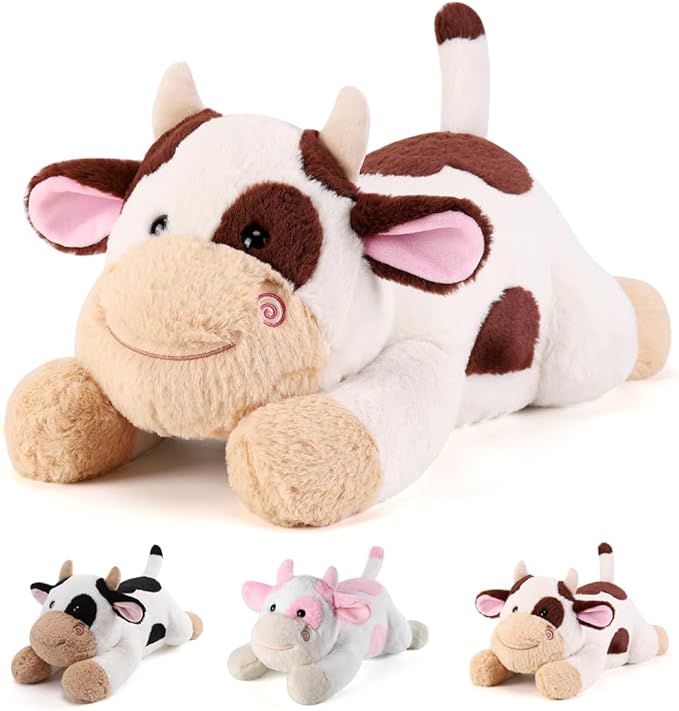Cow Weighted Stuffed Animals - 22 Inch 4.5 Pounds Weighted Plushies Cow Stuffed Animals - Big Plush Pillow - Cute Plush Toys Gifts for Kids & Adults (22" 4.5 lbs Brown)