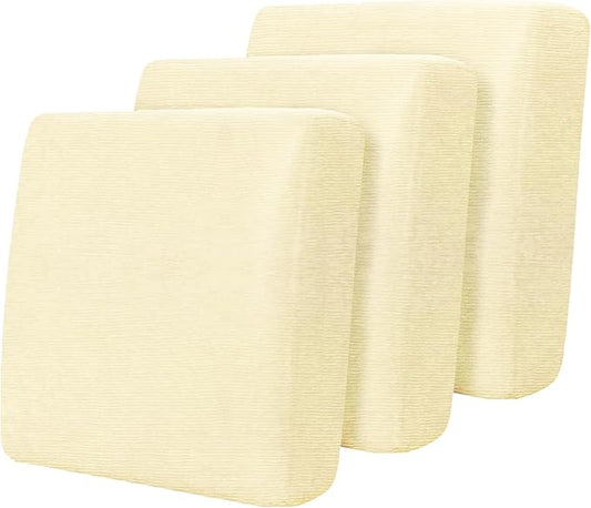 URBANLIFE Stretch Couch Cushion Covers Set of 3 – Replacement Individual Sofa Seat and Back Cushion Slipcovers with Full Elastic Hem, Soft Textured Fabric, Fits 27"x38", Machine Washable (Cream)