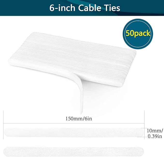 50PCS Reusable Adjustable Cable Ties, Microfiber Cloth Used for Computer Link Cable Cord Management (white)
