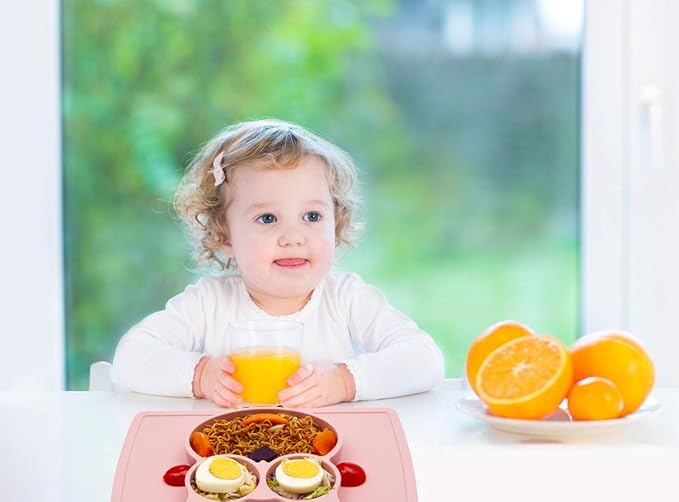 Qshare Toddler Plate, Portable Baby Plate for Toddlers and Kids, BPA-Free Strong Suction Plates for Toddlers, Dishwasher and Microwave Safe Silicone Placemat 11x8x1 inch