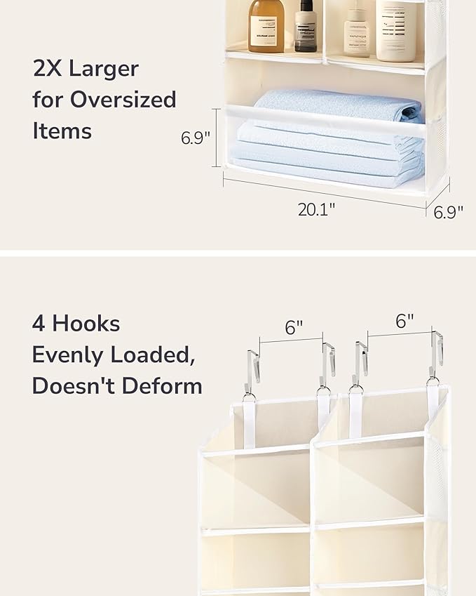 ULG Over the Door Organizer, 5-Tier Extra Large Hanging Storage with 10 Mesh Pockets, 100 lbs Capacity, Heavy Duty Door Organizer for Closet, Bedroom, Nursery Storage, Beige