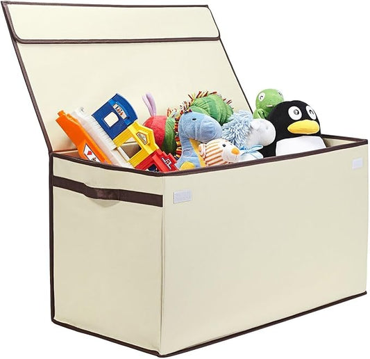 Great Useful Stuff G.U.S. Large Collapsible Toy Box | Toy Organizers, Storage bin, basket with Lid | Sturdy 600D Polyester Toy Chest | Durable, Storage Box for Kids’ Playroom | 30"x16"x16" (Ivory)
