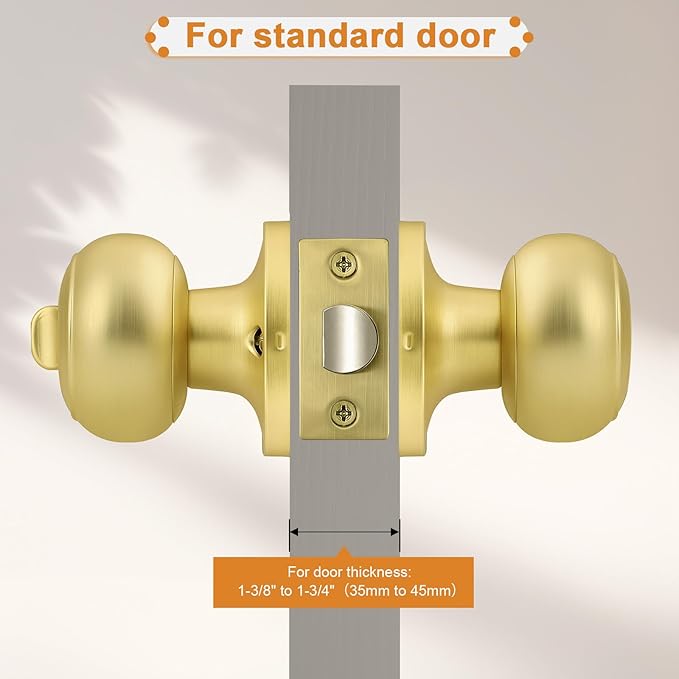 Probrico Brushed Brass Door Knob, Gold Bedroom Bathroom Door Knobs Inteior, Privacy Door Knobs, 1 Pack