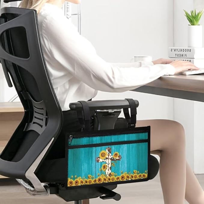 ZOUTAIRONG Sunflower Cross Wheelchair Side Bag Power Wheelchair Bag Walker Bag Walker Organizer Pouch Tote for Rollator and Folding Walker Wheelchair Bags to Hang on Side Wheelchair Accessories