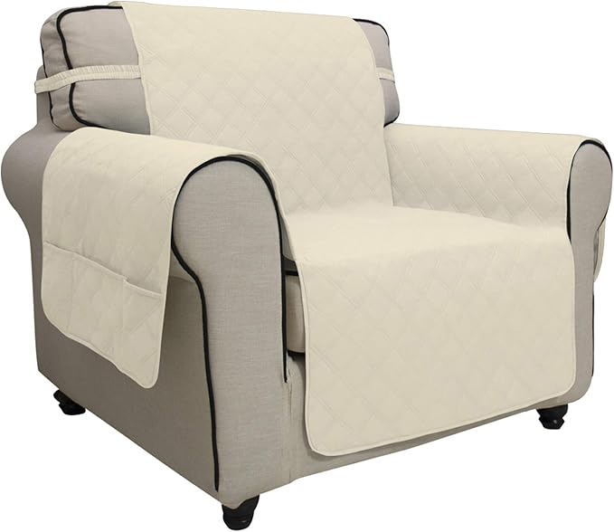 Easy-Going Sofa Slipcover Chair Cover Waterproof Couch Cover Washable Sofa Cover Non-Slip Fabric Furniture Protector with Pocket for Pets Covers Pets Kids Children Dog Cat (Chair, Ivory)
