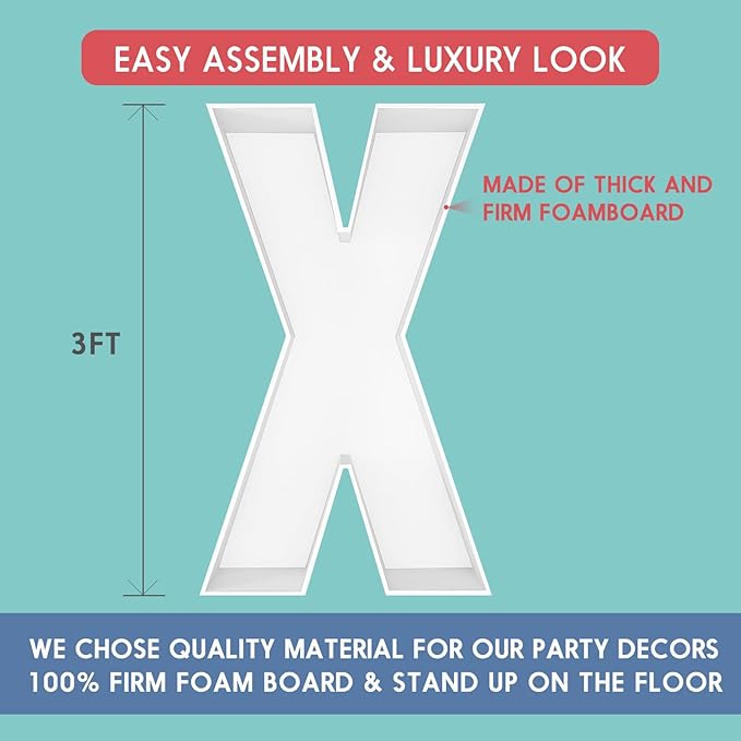 3FT Tall Mosaic Balloon Frame Letters Big Marquee Light Up Letters DIY Kit for Birthday Party Wedding Backdrop Decor Letter X Pre-Cut Foam Board