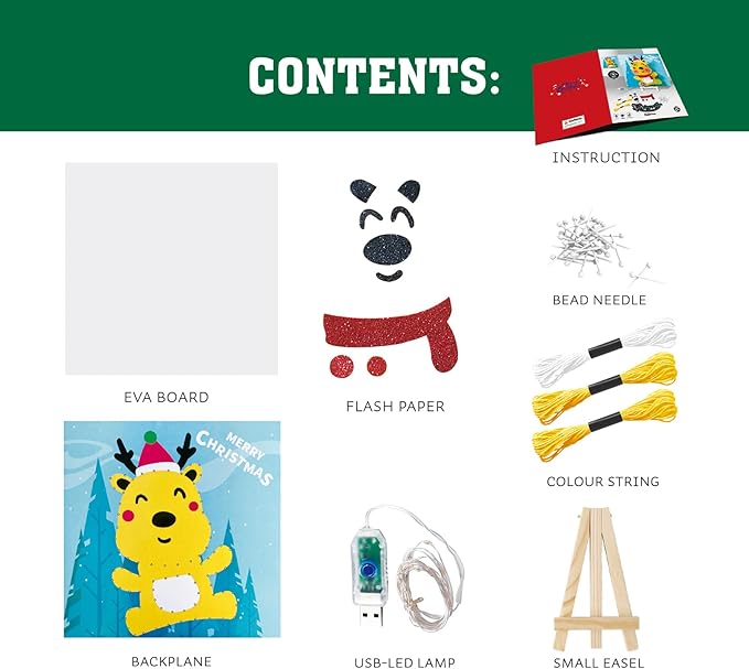 eirix Christmas Elk String Art Craft Kit with USB Plug-in LED String Lights Inside and Small Easel, Xmas Holiday DIY Toys Gifts for Kids 6+ (ELK-Yellow)