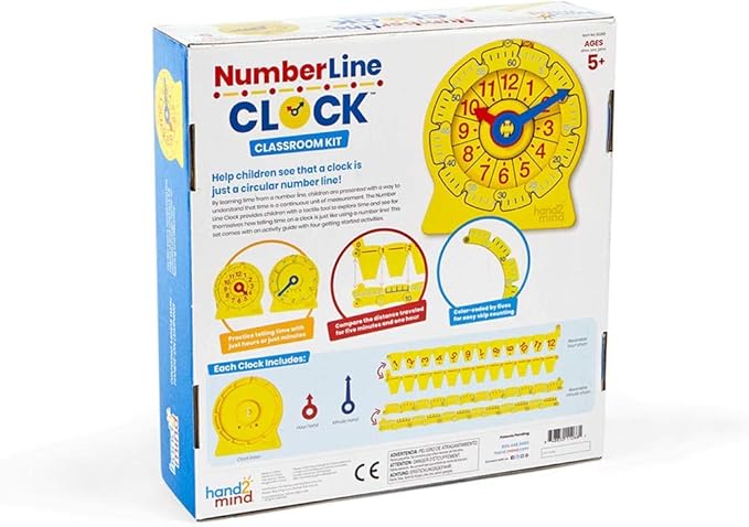 hand2mind NumberLine Clock, Telling Time Teaching Clock, Learn to Tell Time Clock, Analog Classroom Learning Clock, Teaching Time Math Manipulatives, Clocks for Kids Learning to Tell Time (Set of 25)