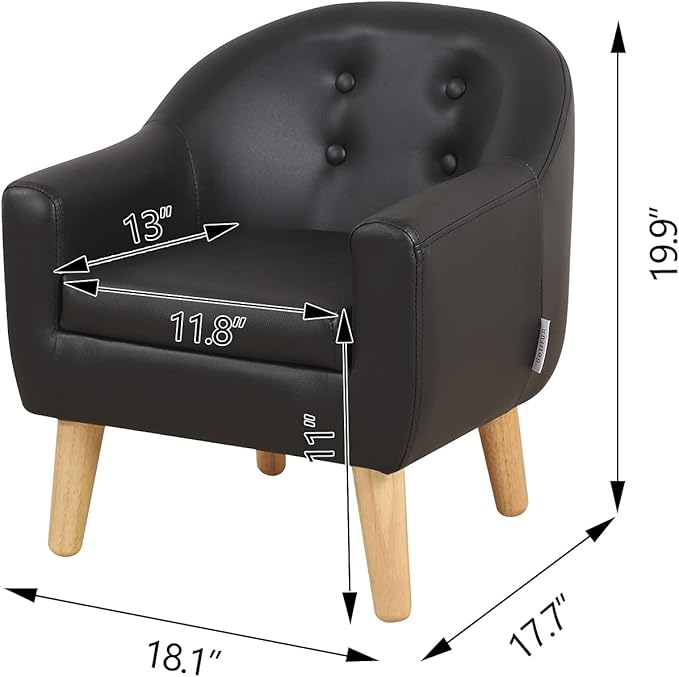 Getifun Single PVC Kids Sofa Chair, Toddler Sofa and Couch with Wooden Legs, Children Armchair for Children Gift (Black)