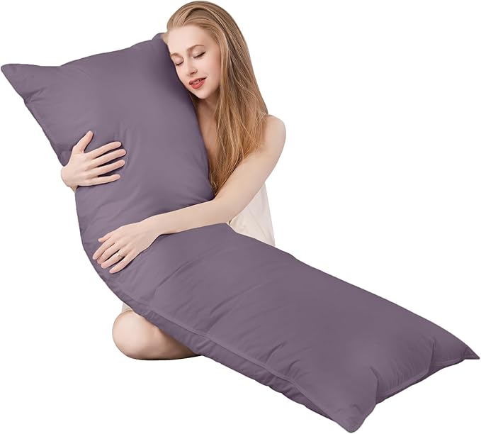 Goose Down Body Pillows for Adults, Large Body Pillow for Side Sleeper, Hugging Feather Body Pillow Insert, Cooling Full Length Long Pillow for Bed with 100% Organic Cotton Shell, Blackcurrant 20"x54"