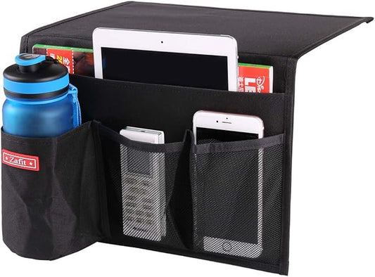 Bedside Storage Organizer - Table Cabinet Organizer Caddy for Remotes, Phone, Glasses (4 Pockets - Black)