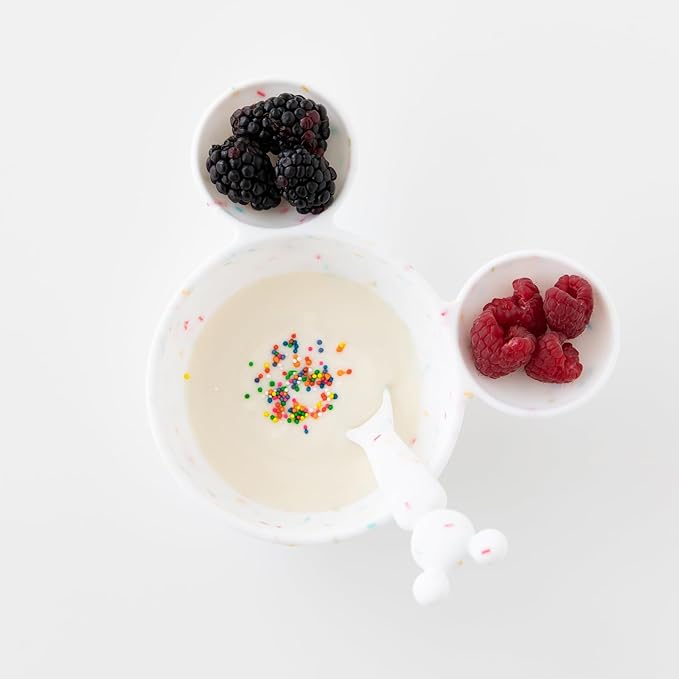 Bumkins Disney Baby Bowl, Silicone Feeding Set with Suction for Baby and Toddler, Includes Spoon, First Feeding Set, Essentials for Baby Led Weaning, Babies Eating 4 Months Up, Mickey Mouse Vanilla