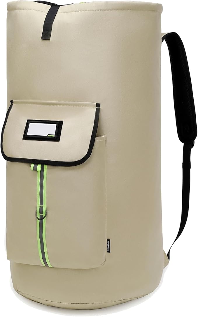 SUOVOCK laundry bag backpack,extra-large heavy duty laundry bags,laundry backpack for college students,drawstring closure (Khaki laundry bag)