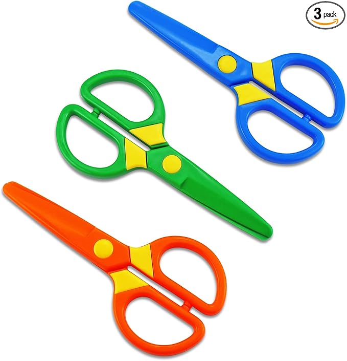 JIALEEY Plastic Child-Safe Scissor Set, Toddlers Training Scissors, Pre-School Training Scissors and Children Art Supplies（3pcs） Multicolored