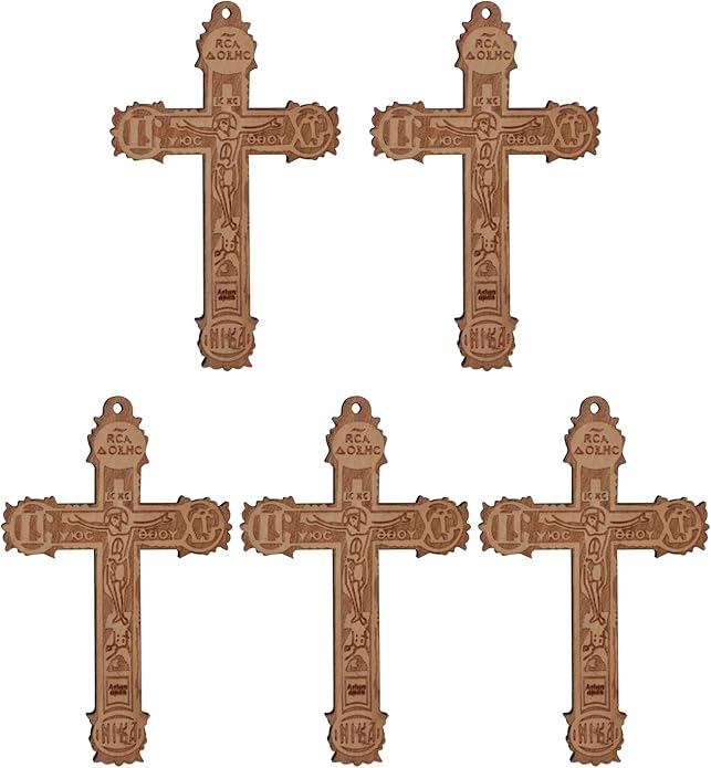 COTTVOTT Wooden Christian Jesus Cross/Orthodox Crucifix Charms Pendants for Rosary Necklace, DIY Jewelry Making Accessories Parts