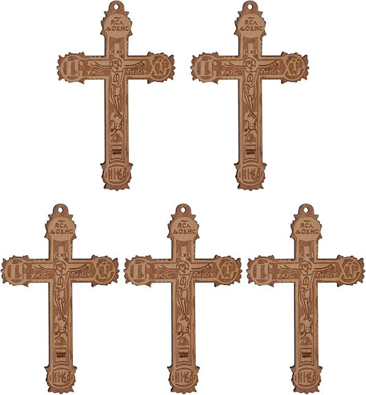 COTTVOTT Wooden Christian Jesus Cross/Orthodox Crucifix Charms Pendants for Rosary Necklace, DIY Jewelry Making Accessories Parts