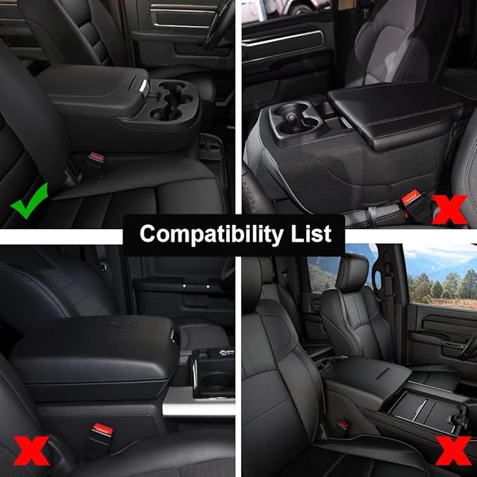 GIANT PANDA Custom Fit Console Cover for 2013-2018 Ram 1500 & 2013-2024 Ram 2500/3500/1500 Classic Model Jump Seat Console - Waterproof Faux Leather Armrest Center Cover - Full Protection - Grey