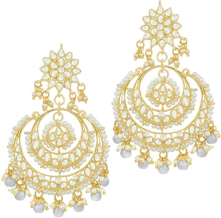 Aheli Bollywood Ethnic Chandbali Style Big Earrings Maang Tikka Set Traditional Fashion Jewelry Gift for Women