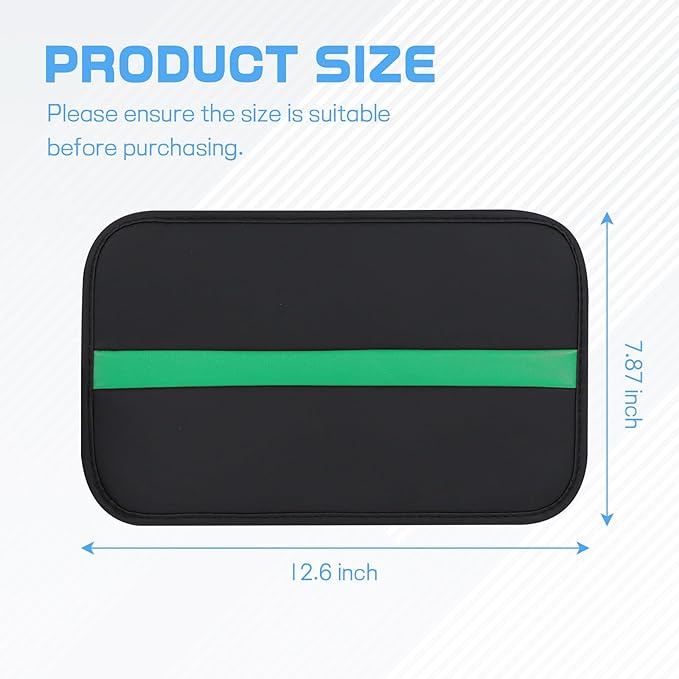 wuyaoyao Car Center Console Cover, 12.6"×7.87" PU Leather Armrest Cover for Cars, Stylish Auto Armrest Cushion Pad, Waterproof Vehicle Arm Rest Protector, Interior Car Accessories (Black+Green)