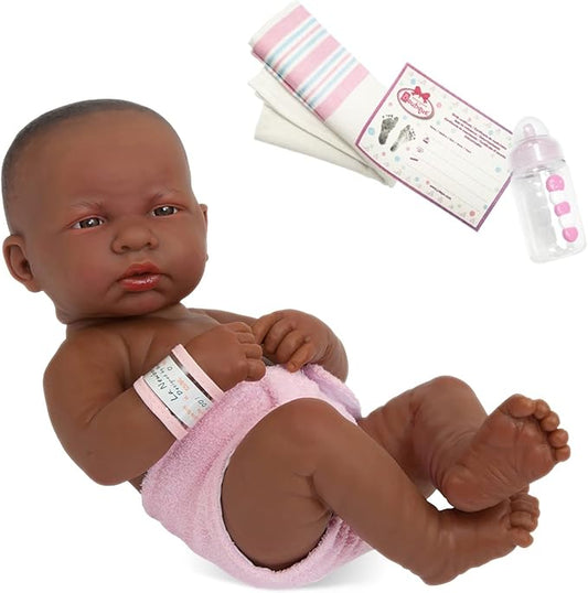 JC Toys - La Newborn First Day African American| Anatomically Correct Real Girl Baby Doll | 14" All-Vinyl | Made in Spain | Designed by Berenguer | Ages 2+ , Pink