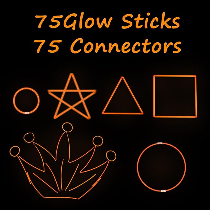 75 Glow Sticks Bracelets and Necklaces, 8'' Glowsticks Bulk Pack Bright Glow in the Dark Party Supplies for Kid (Orange)