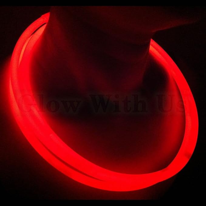 Glow Sticks Bulk Wholesale Necklaces, 100 22” Red Glow Stick Necklaces. Bright Color, Glow 8-12 Hrs, Connector Pre-Attached, Sturdy Packaging, GlowWithUs Brand