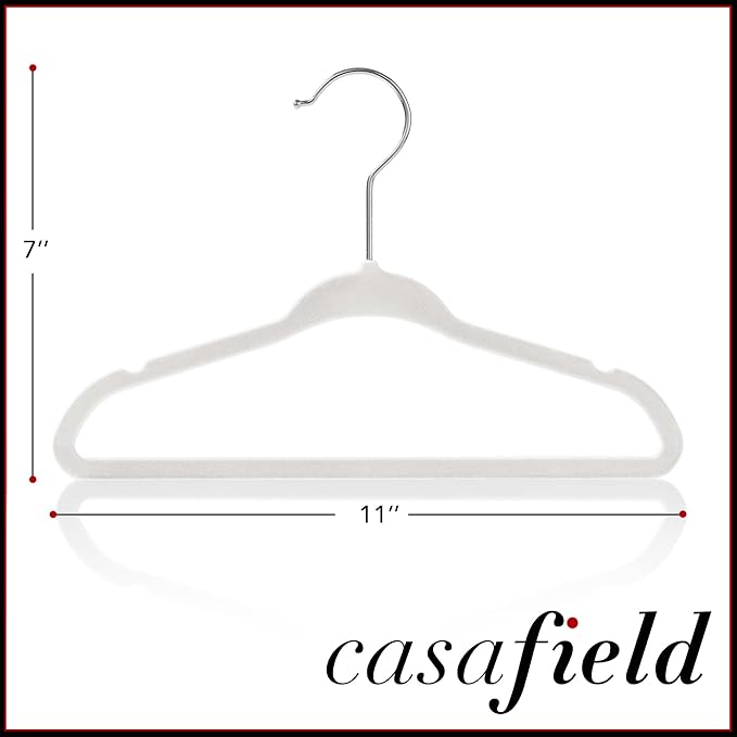 Casafield 50 Velvet Baby Hangers - 11" Size for Infant & Toddler Clothes - Ivory