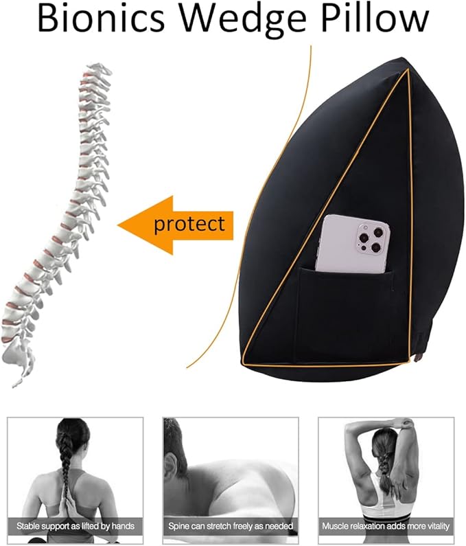 Bed Wedge Pillow for Headboard Small Bolster Pillow Reading Pillows for Sitting Up in Bed Adult, Triangular Backrest Cushion Book Pillows for Daybed Couch Support Upholstered Black